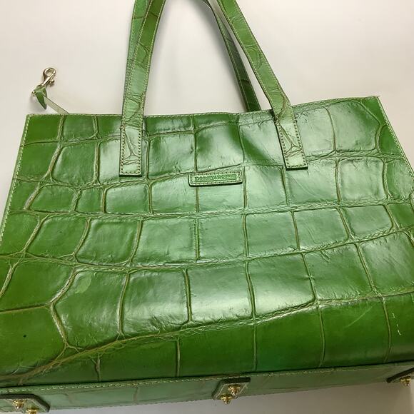 Doone & Bourke Green Alligator Design East West Tote 13" x 10" x 4" Purse - Picture 11 of 11